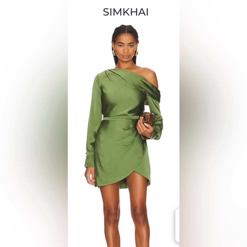 Jonathan Simkhai Cameron One Shoulder Mini olive Dress Green Nori Size 2 EUC